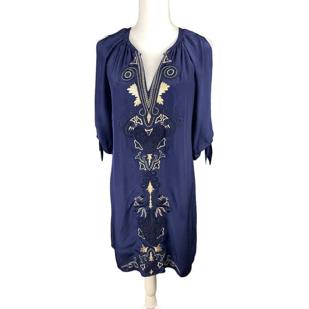 LILLY PULITZER Bryce Embroidered Silk Dress Navy Size S